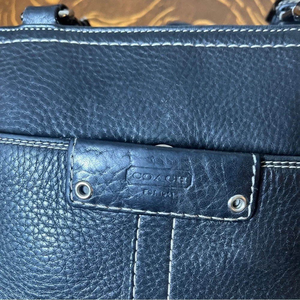 Coach Hamilton Black Pebbled Leather Tote with Buckle Straps & a photo bag charm